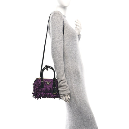 Prada Satin Feathered Vernice Mini Galleria Double Zip Tote Black Prugna 2 of 10