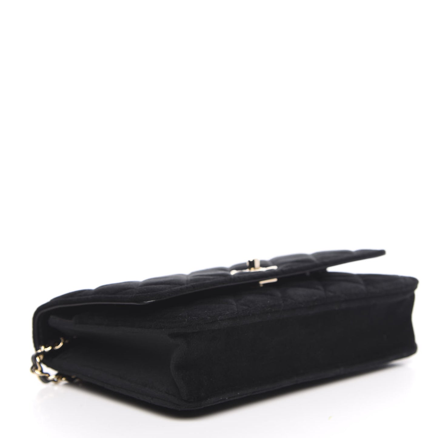 Velvet Quilted Pearl Crush Wallet On Chain WOC Black
