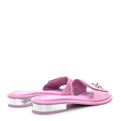Chanel Patent Goatskin Quilted CC Mules Sandals 39 Pink 4 of 8