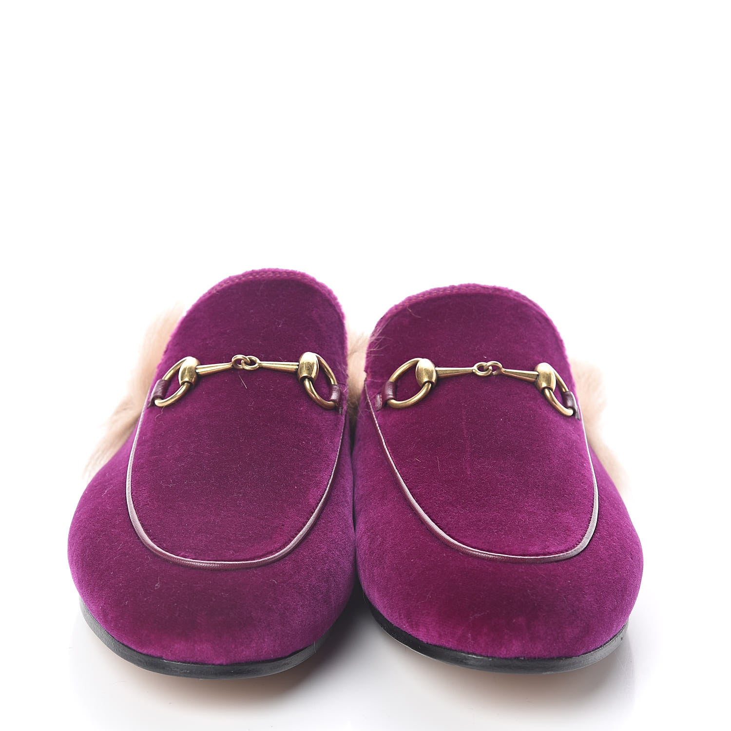 Gucci Velvet Fur Womens Princetown Slippers 38 Fucsia Violet Cyclamen Natural 2 of 8