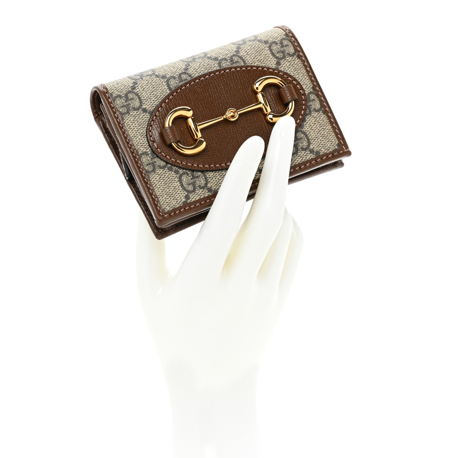 Gucci GG Supreme Monogram Horsebit 1955 Card Case Wallet Beige Ebony Brown Sugar 2 of 9
