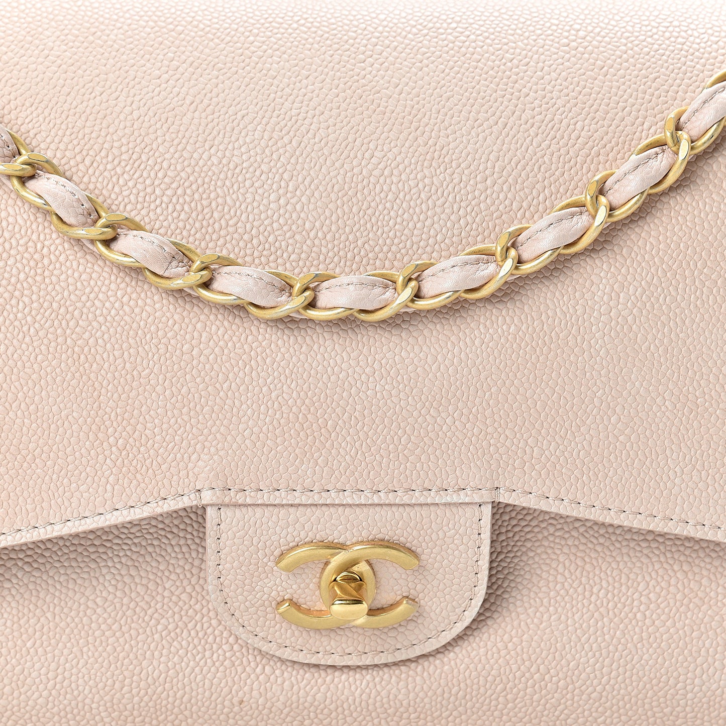 Grained Calfskin Jumbo Classic Pure Double Flap Nude