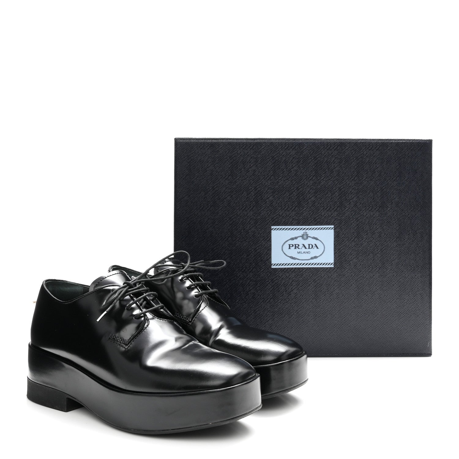 Prada Spazzolato Lace Up Derby Platform Loafers 37 Black 10 of 10