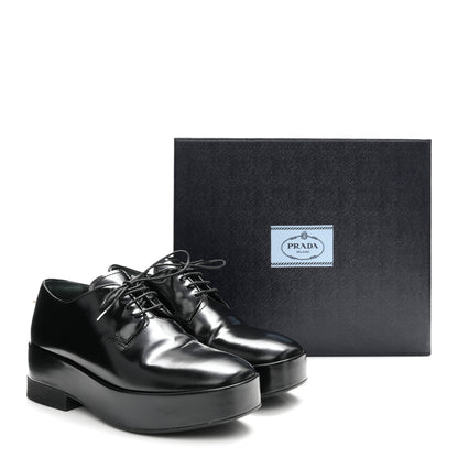 Prada Spazzolato Lace Up Derby Platform Loafers 37 Black 10 of 10
