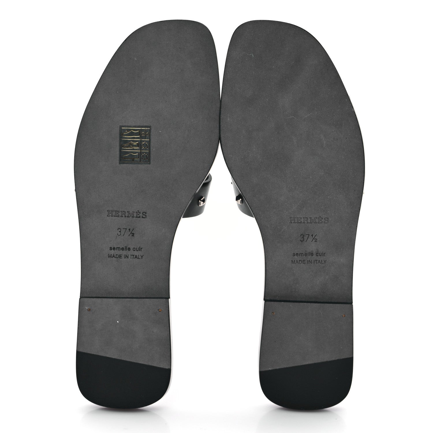 Hermes Calfskin Studded Oran Sandals 37.5 Black 6 of 10