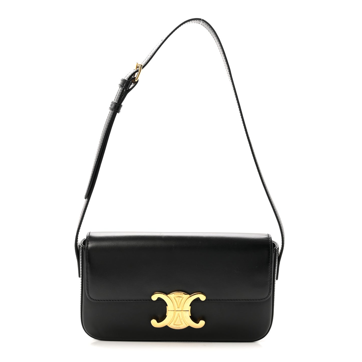 Shiny Calfskin Triomphe Shoulder Bag Black