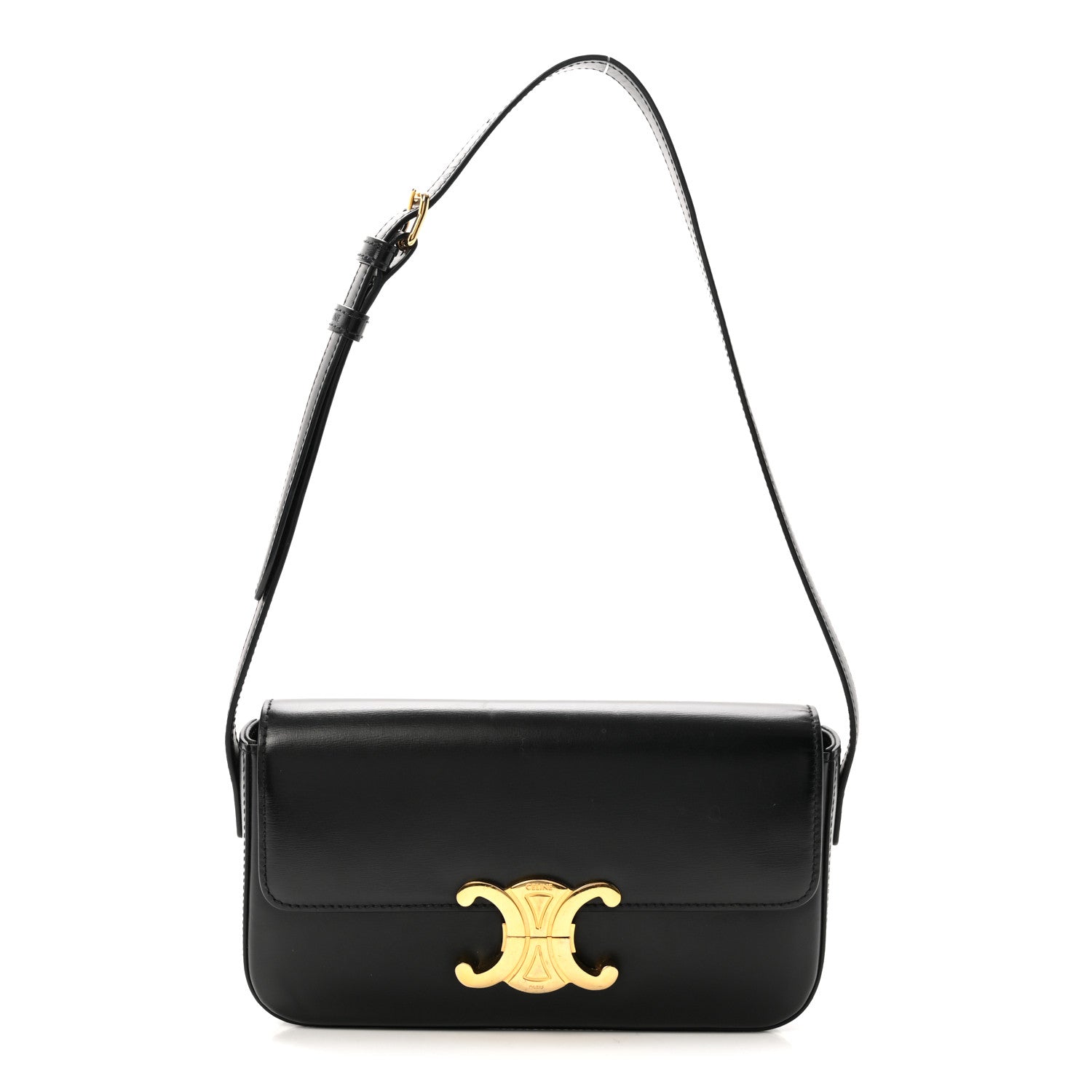 Celine Shiny Calfskin Triomphe Shoulder Bag Black 1 of 10