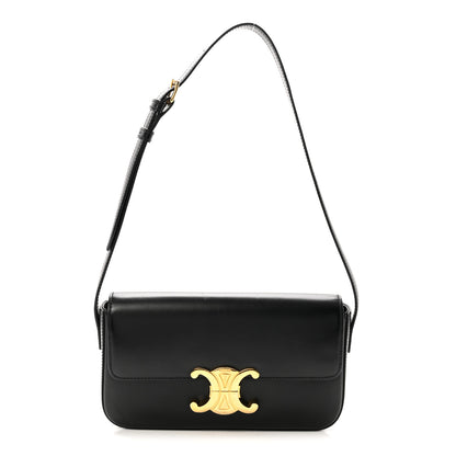 Celine Shiny Calfskin Triomphe Shoulder Bag Black 1 of 10