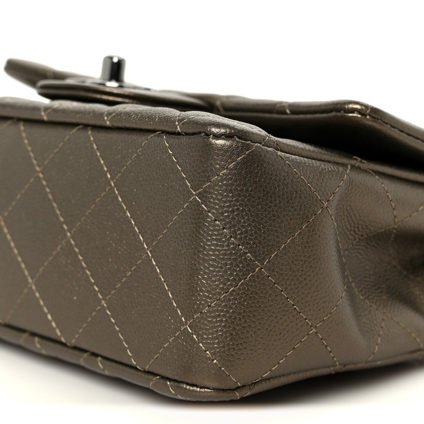 Iridescent Caviar Quilted Mini Rectangular Flap Bronze