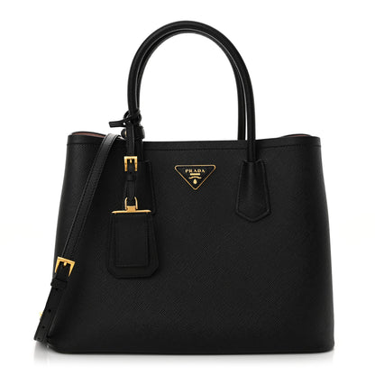Prada Saffiano Cuir Medium Double Bag Black Mughetto 1 of 10