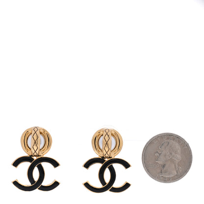 Chanel Pearl Resin CC Drop Earrings Gold Black 2 of 5