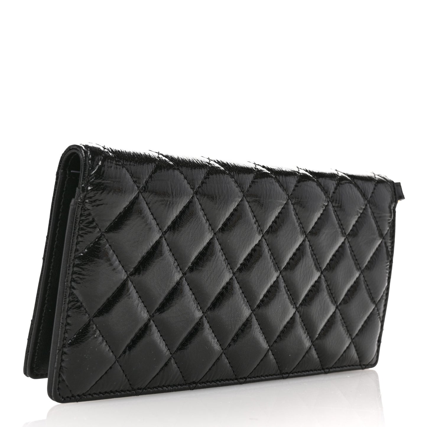Shiny Calfskin Quilted Flap Wallet Black