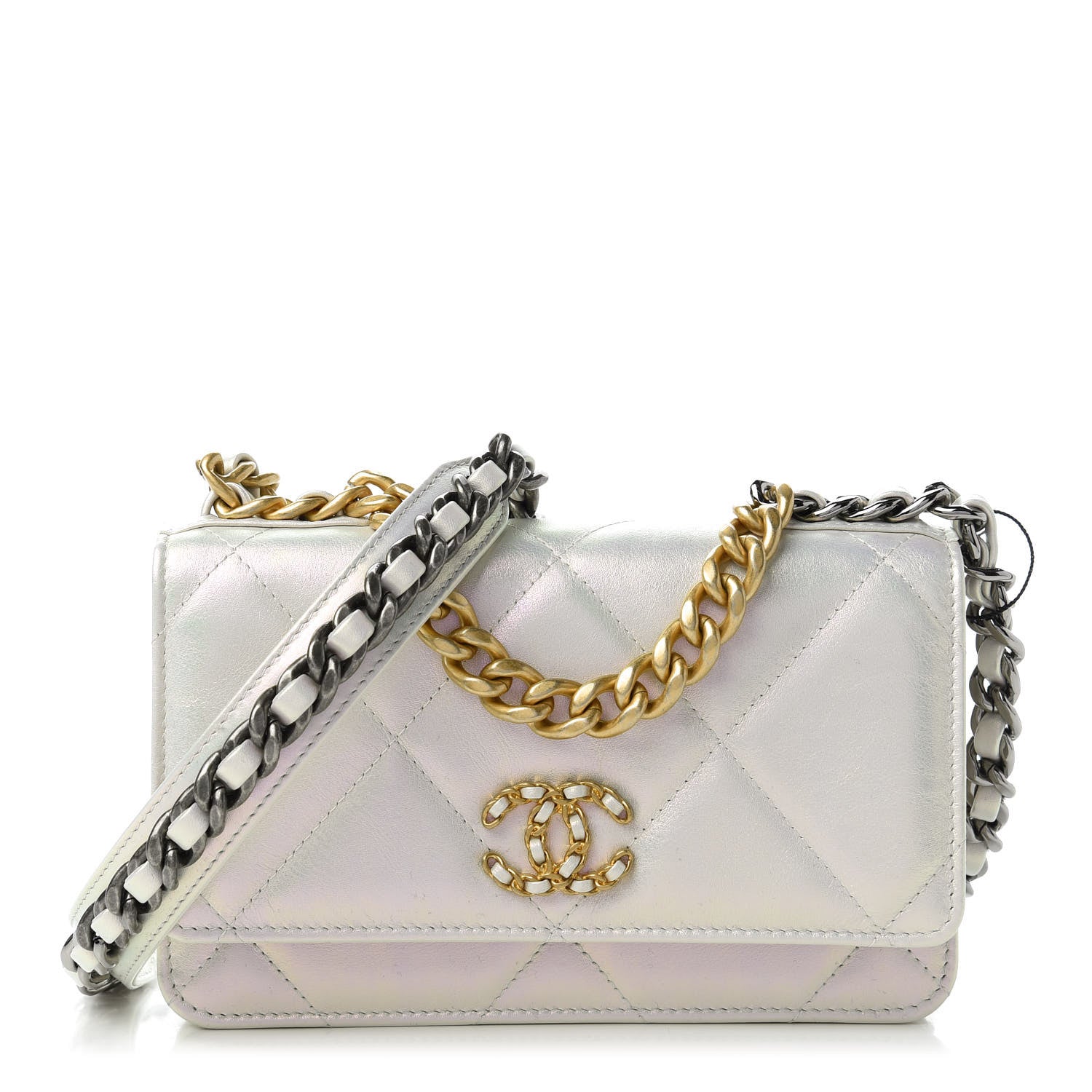 Chanel Iridescent Calfskin Quilted Chanel 19 Wallet On Chain WOC White 1 of 11