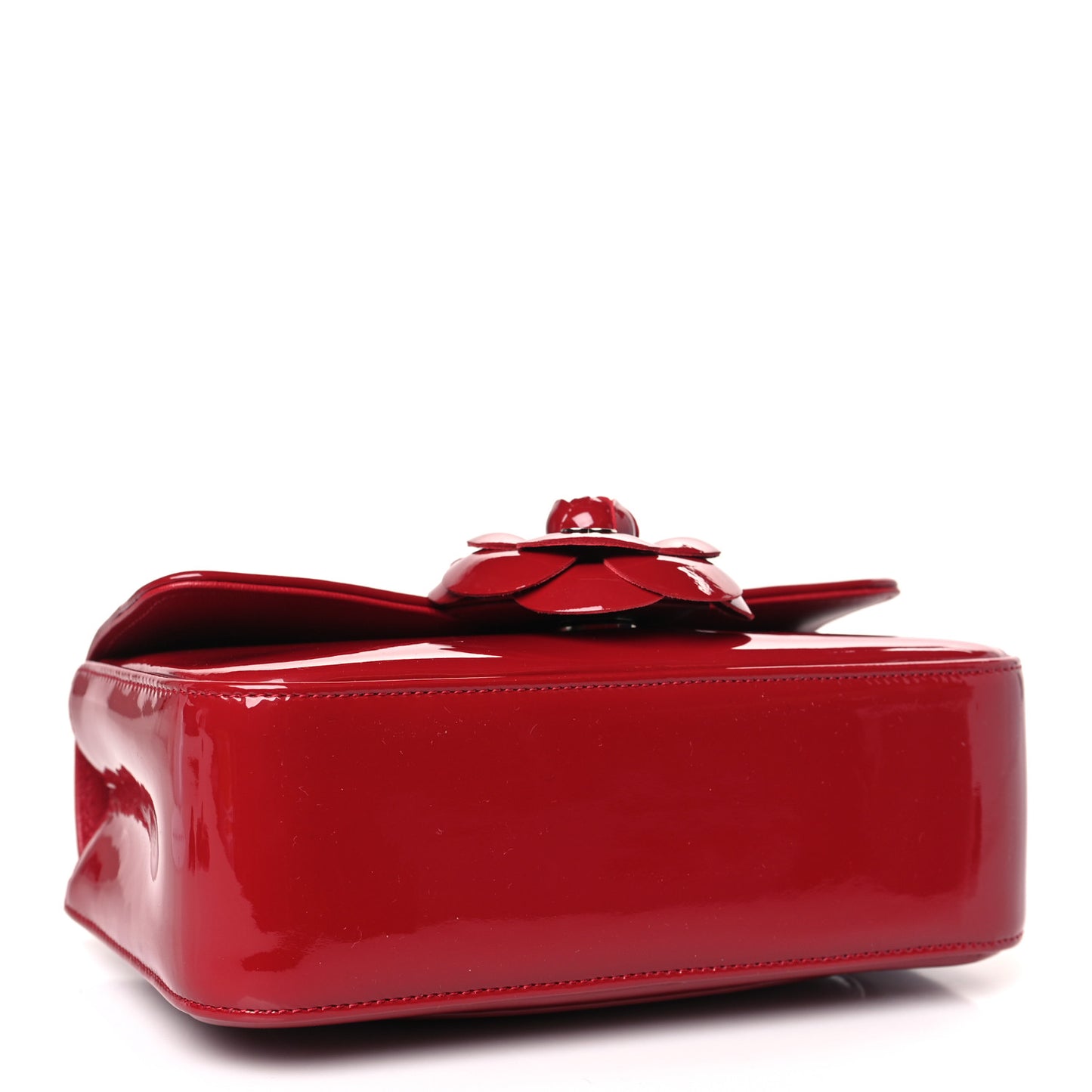 Patent Calfskin Small Camellia Flap Red