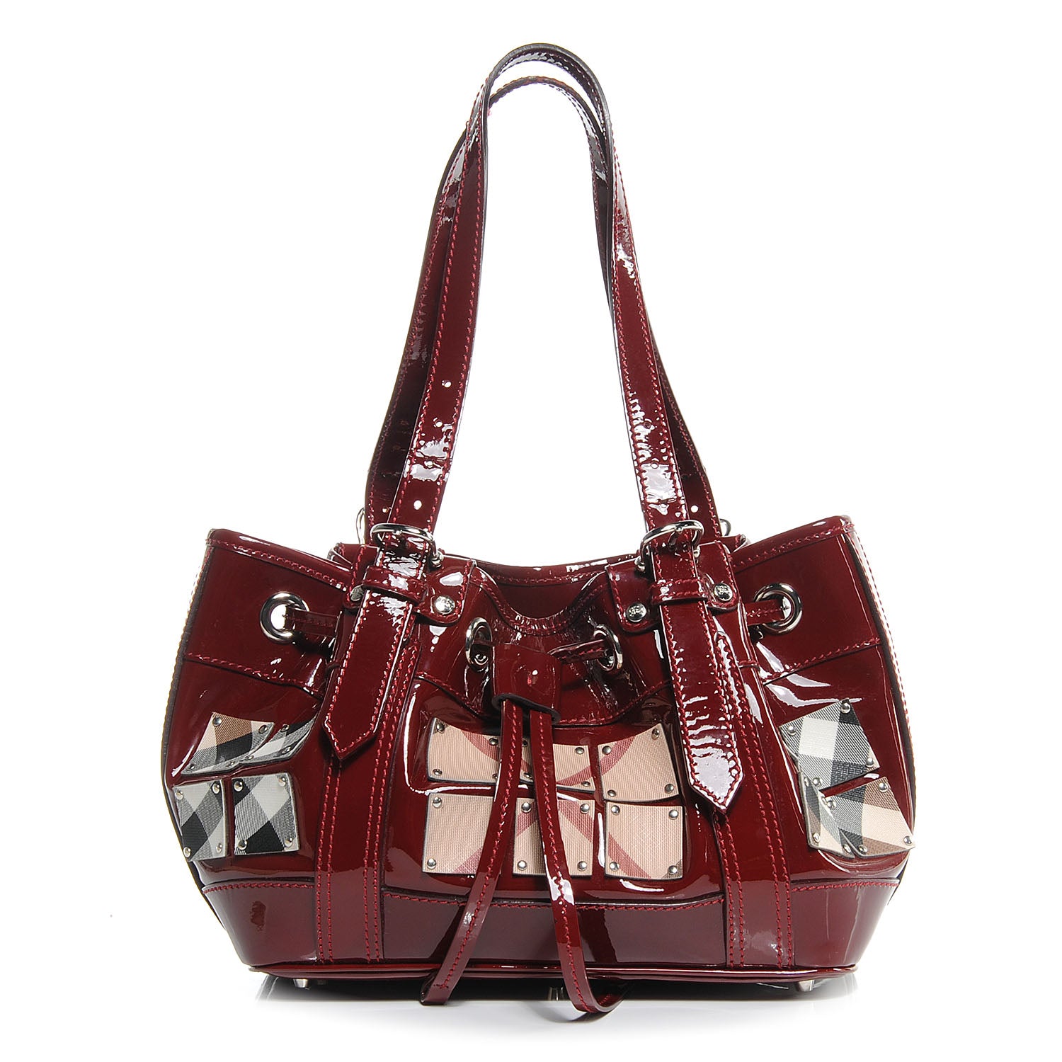 Burberry Patent Leather Supernova Check Armored Baby Beaton Red 1 of 10