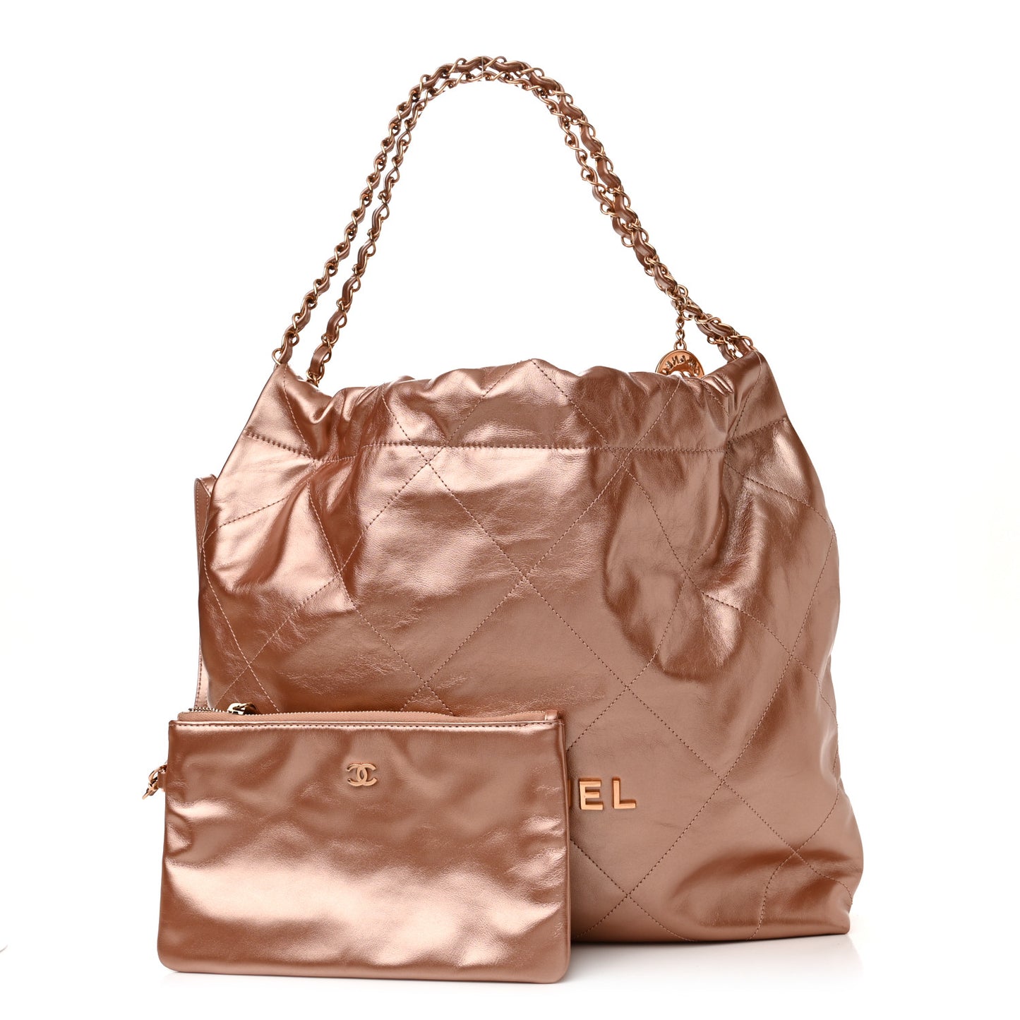 Metallic Calfskin Quilted Chanel 22 Pink