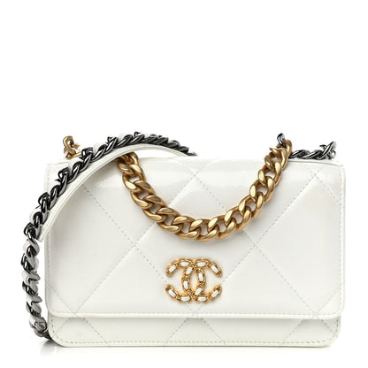 Chanel Shiny Crumpled Calfskin Quilted Chanel 19 Wallet On Chain WOC White 1 of 13