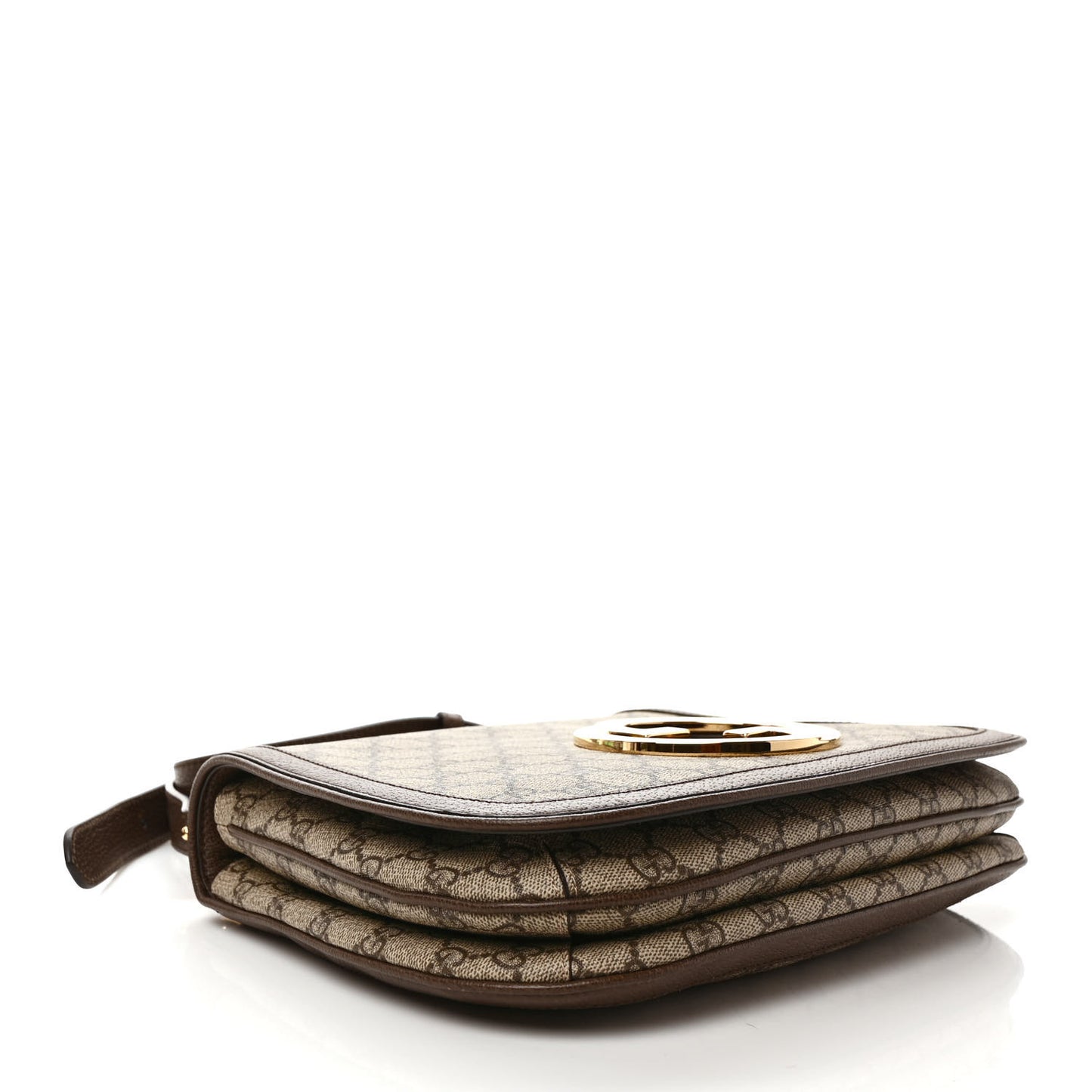 GG Supreme Monogram Textured Dollar Calfskin Web Medium Blondie Top Handle Shoulder Flap Bag Beige Ebony New Acero