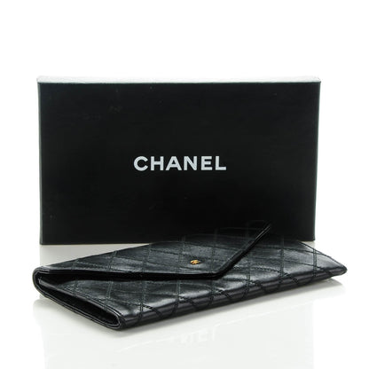 Chanel Lambskin Diamond Stitched Long Flap Wallet Black 4 of 8