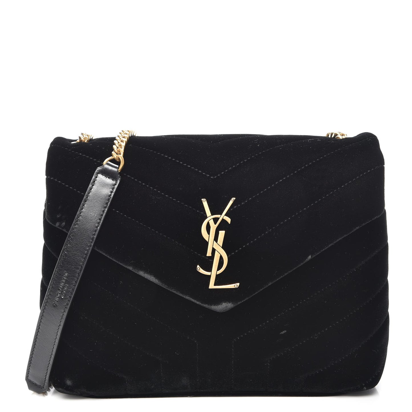 Velvet Y Quilted Monogram Small Loulou Chain Satchel Black