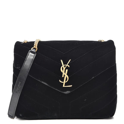 Saint Laurent Velvet Y Quilted Monogram Small Loulou Chain Satchel Black 1 of 9