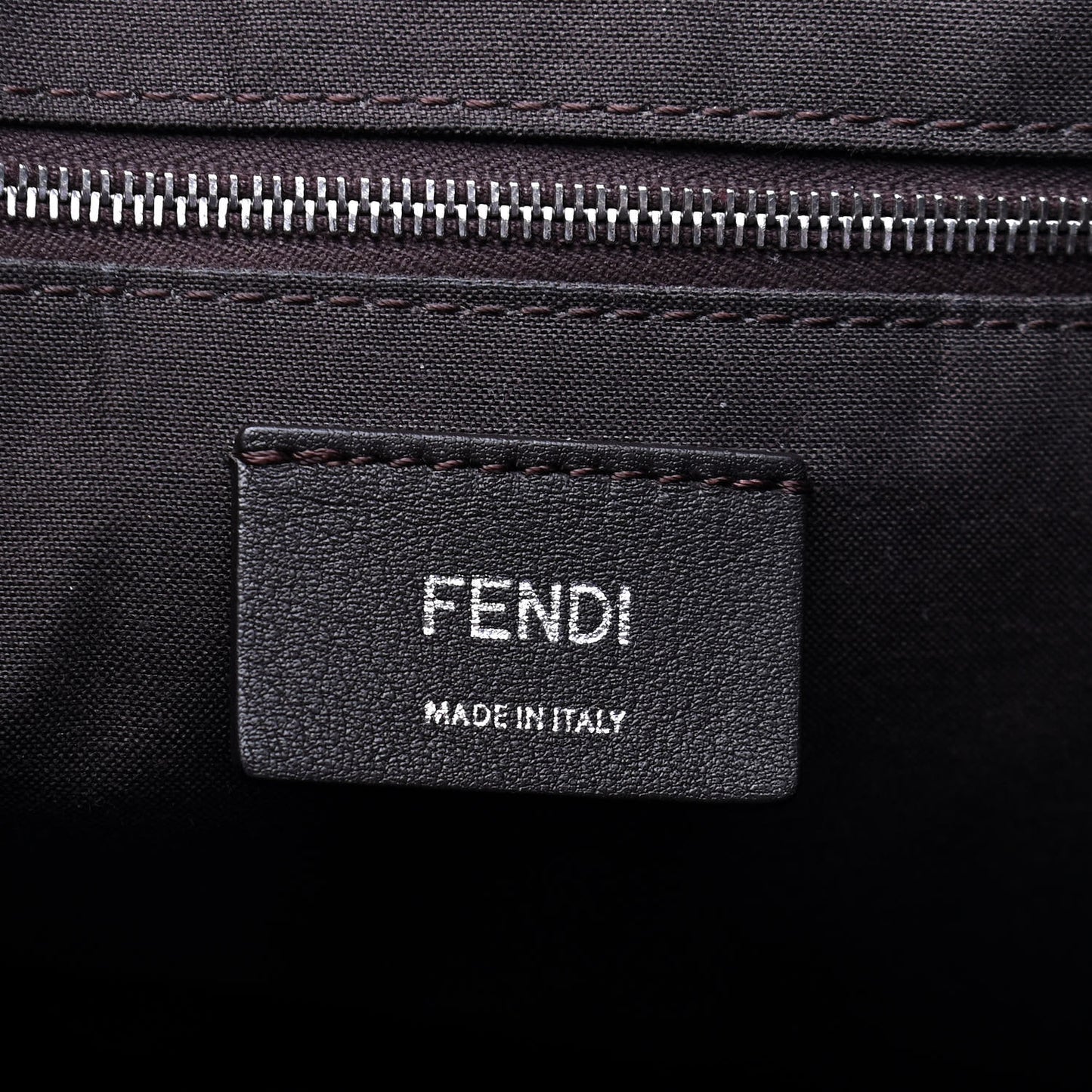 Glazed Fabric Vitello Century FF 1974 Stamp Patch Shopping Tote Mogano Panna Black