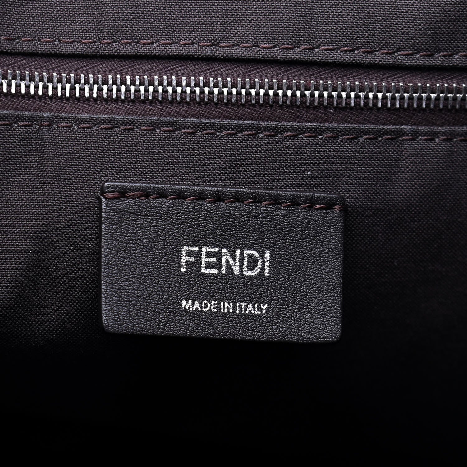 Fendi Glazed Fabric Vitello Century FF 1974 Stamp Patch Shopping Tote Mogano Panna Black 6 of 10