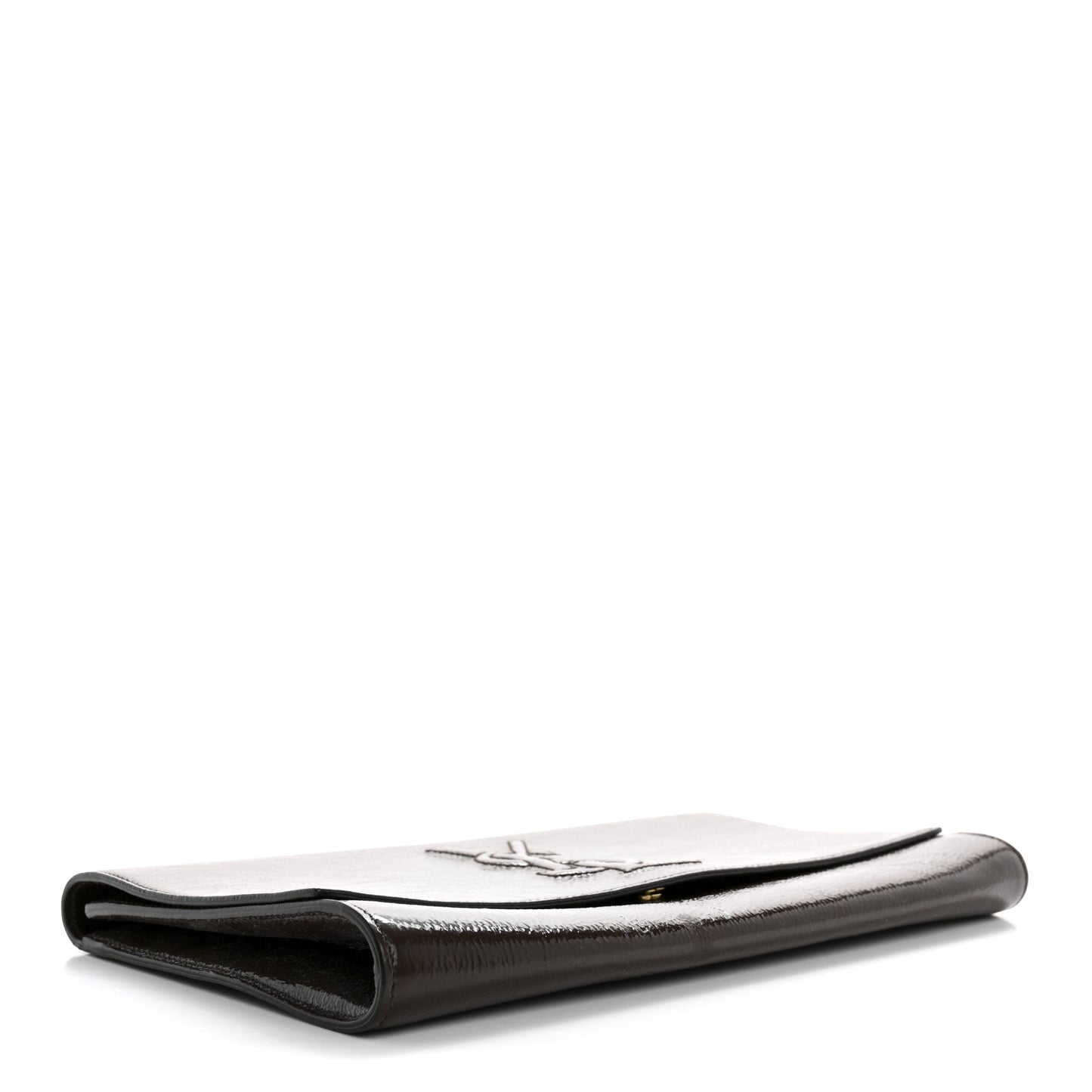Textured Patent Calfskin Large Belle De Jour Clutch Dark Brown