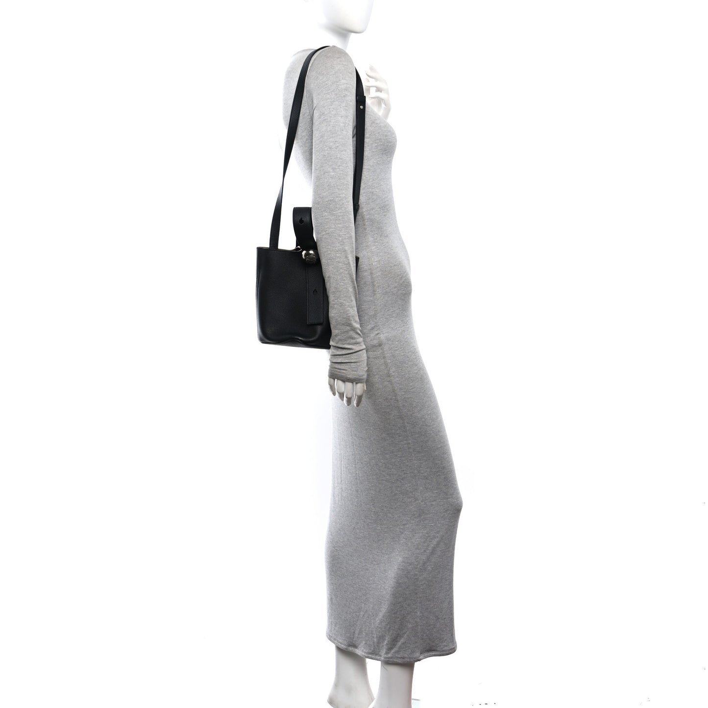 Soft Grained Calfskin Mini Pebble Bucket Bag Black