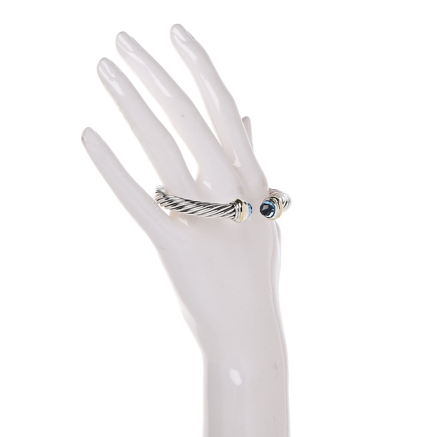 Sterling Silver 14K Yellow Gold Blue Topaz 7mm Cable Classics Bracelet