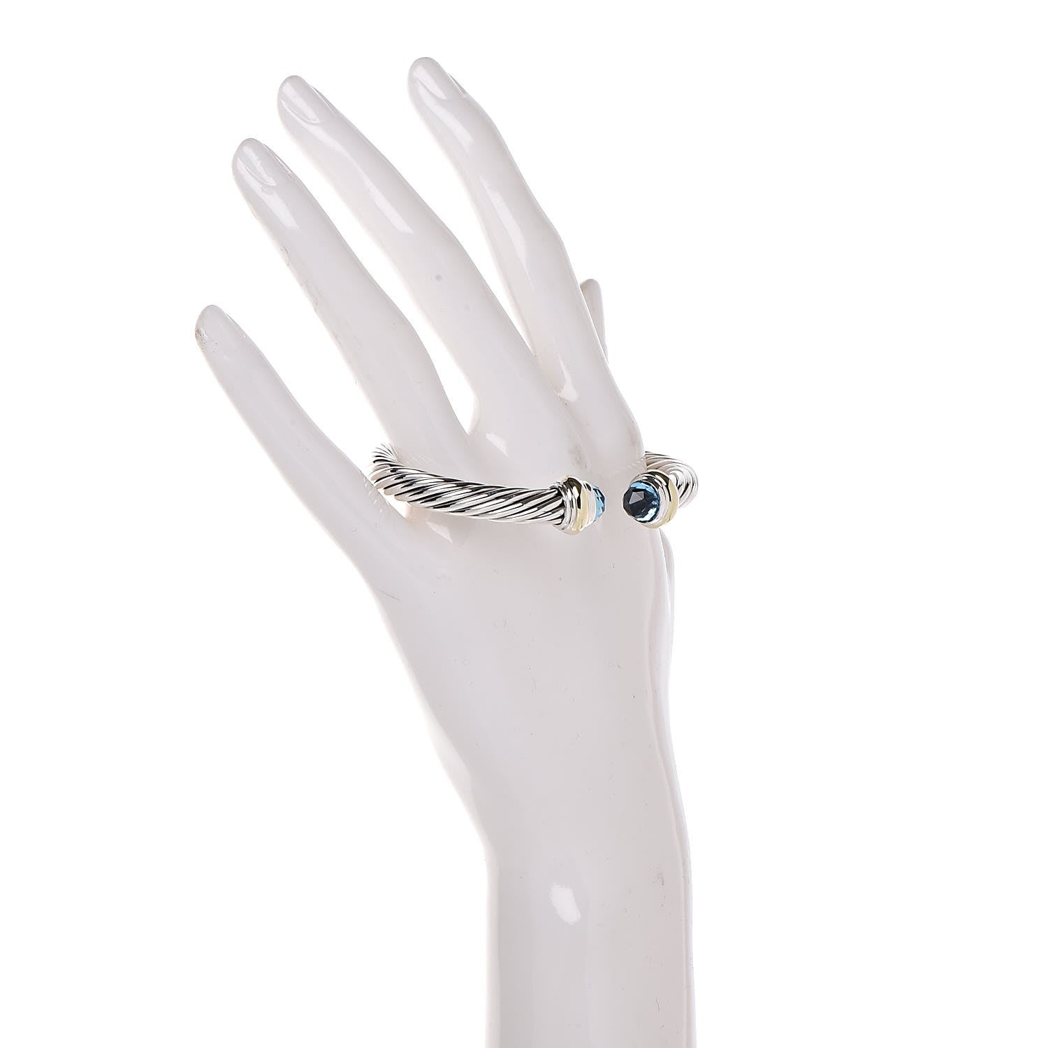 David Yurman Sterling Silver 14K Yellow Gold Blue Topaz 7mm Cable Classics Bracelet 2 of 5