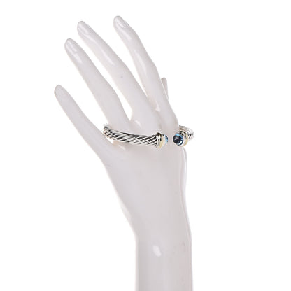 David Yurman Sterling Silver 14K Yellow Gold Blue Topaz 7mm Cable Classics Bracelet 2 of 5