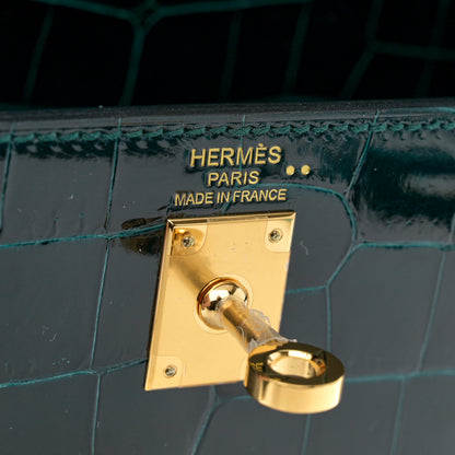 Hermes Shiny Niloticus Crocodile Kelly Sellier 25 Vert Cypress 6 of 11