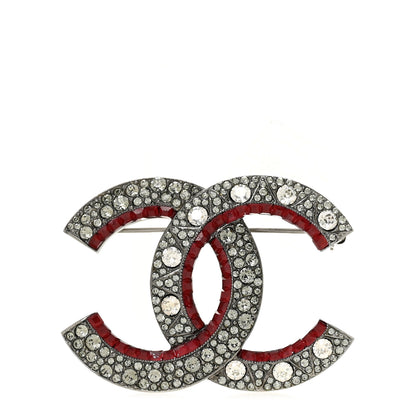 Chanel Ruthenium Crystal CC Brooch Red 1 of 3