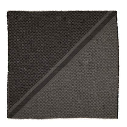 Gucci Wool Silk Monogram GGWeb Fringe Shawl Black Medium Grey 1 of 6