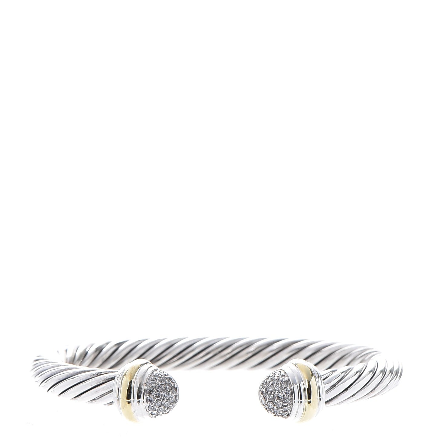 Sterling Silver 18K Gold Pave Diamond 7mm Cable Classics Bracelet