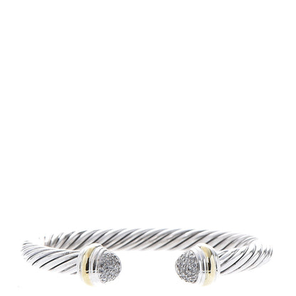 David Yurman Sterling Silver 18K Gold Pave Diamond 7mm Cable Classics Bracelet 1 of 5