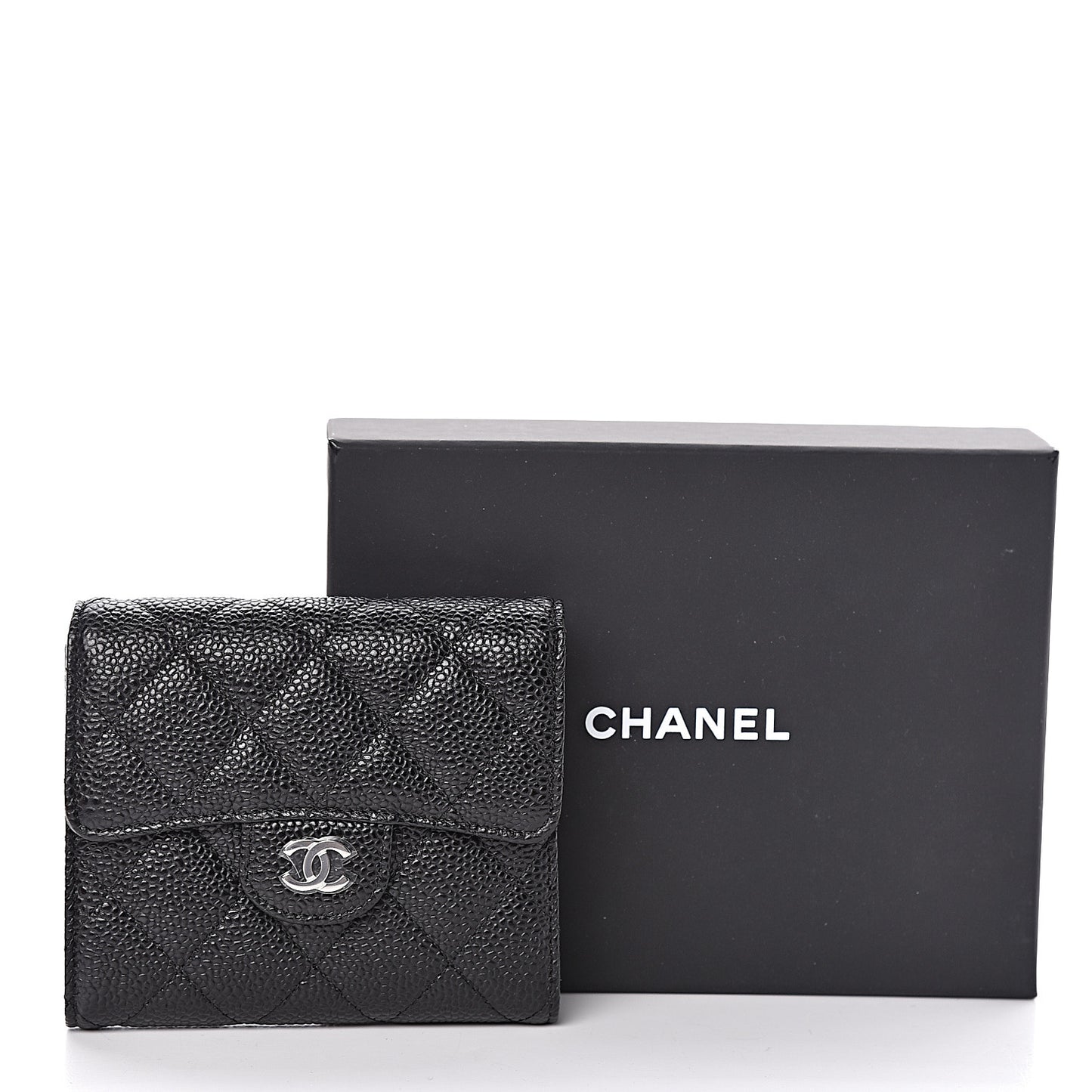 Caviar Quilted Compact Flap Wallet Black