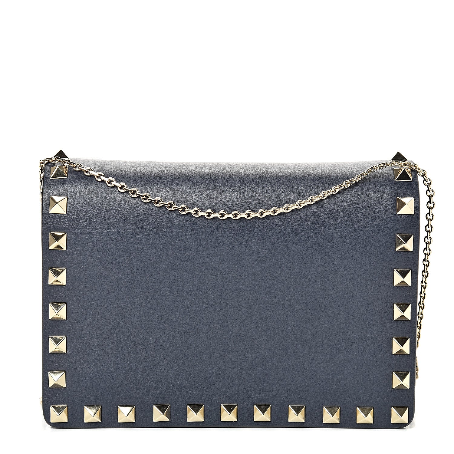 Valentino Garavani Vitello Rockstud Wallet on Chain Navy 1 of 9