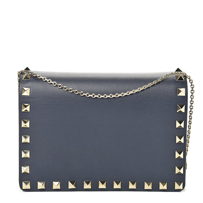 Valentino Garavani Vitello Rockstud Wallet on Chain Navy 1 of 9