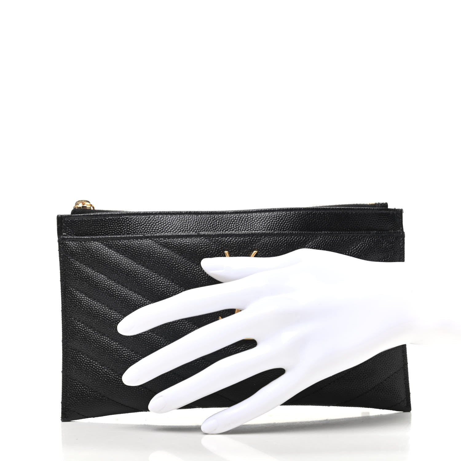 Saint Laurent Grain De Poudre Chevron Monogram Bill Pouch Black 2 of 6