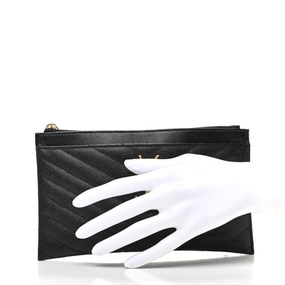 Saint Laurent Grain De Poudre Chevron Monogram Bill Pouch Black 2 of 6