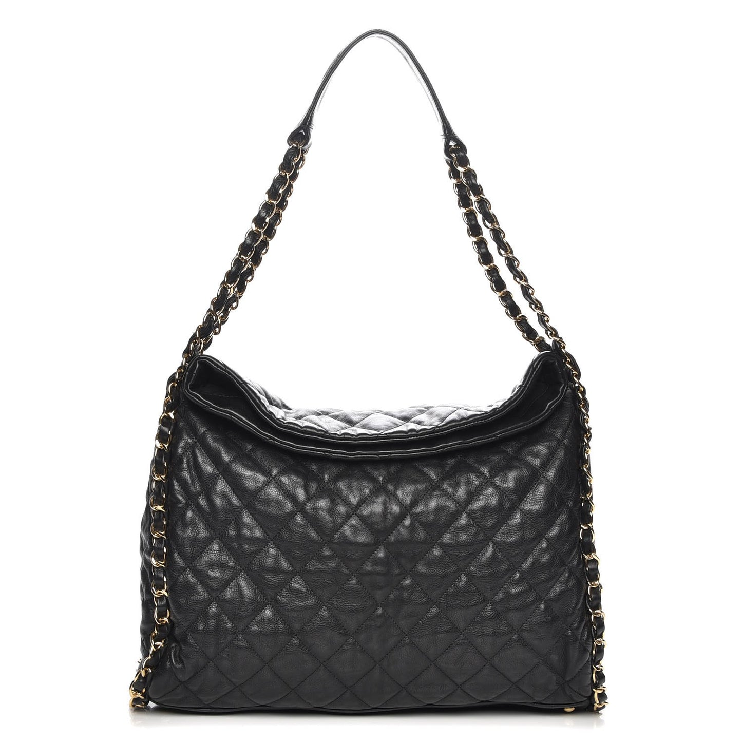 Calfskin Quilted Large Chain Me Hobo Black