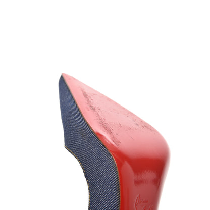 Christian Louboutin Denim Jazz Calf So Kate 120 Pumps 37.5 Blue White 14 of 22