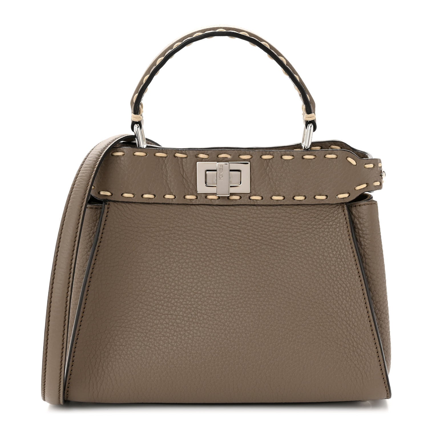 Fendi Vitello Granato Camoscio Macro Stitching Selleria Mini Peekaboo Iconic Satchel Tartufo 1 of 11