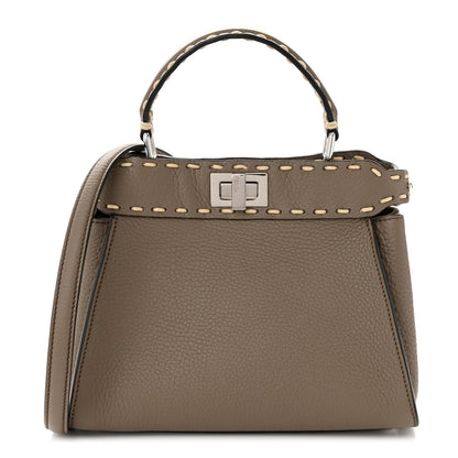 Fendi Vitello Granato Camoscio Macro Stitching Selleria Mini Peekaboo Iconic Satchel Tartufo 1 of 11