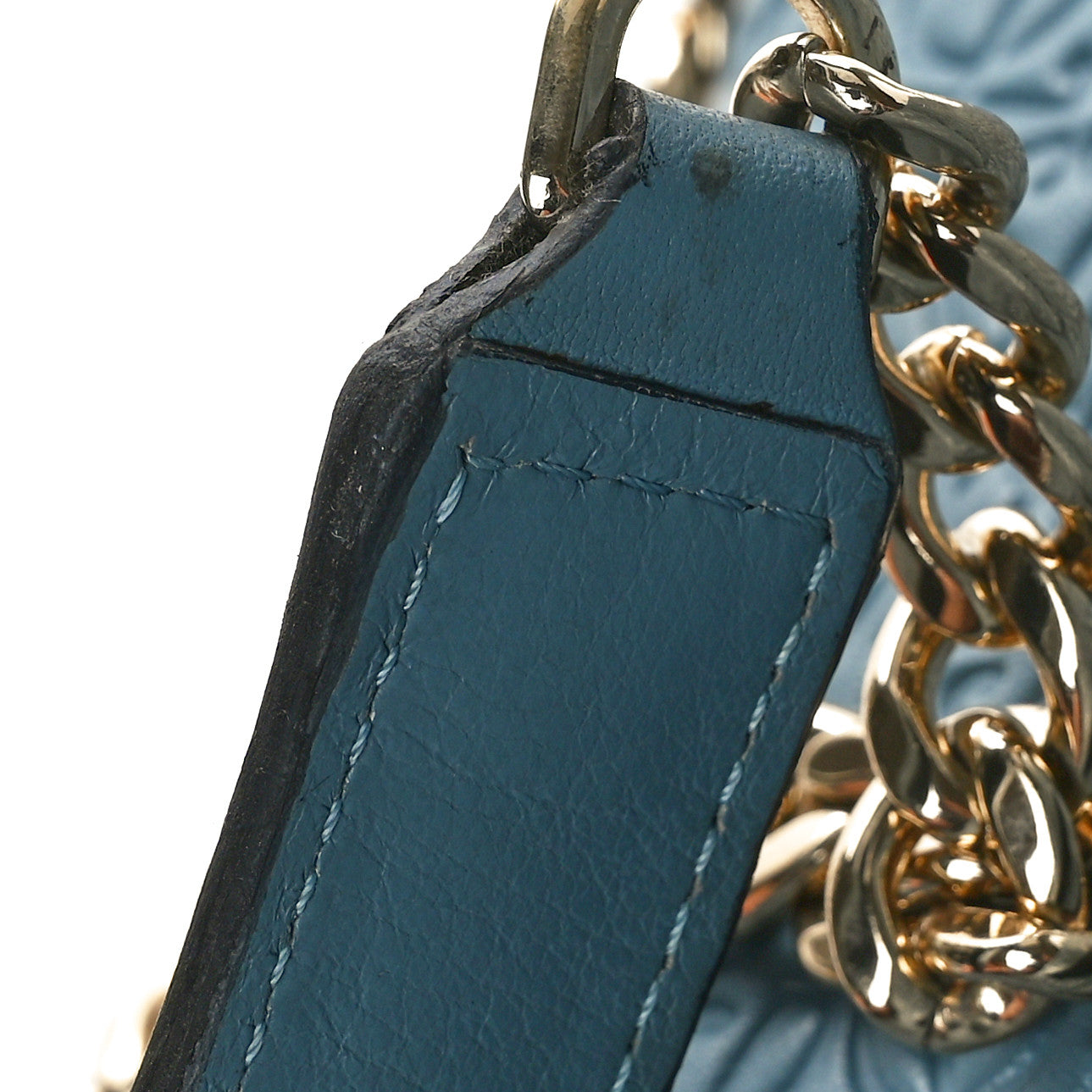 Loewe Goatskin Embossed Avenue Shoulder Bag Blue 10 of 11