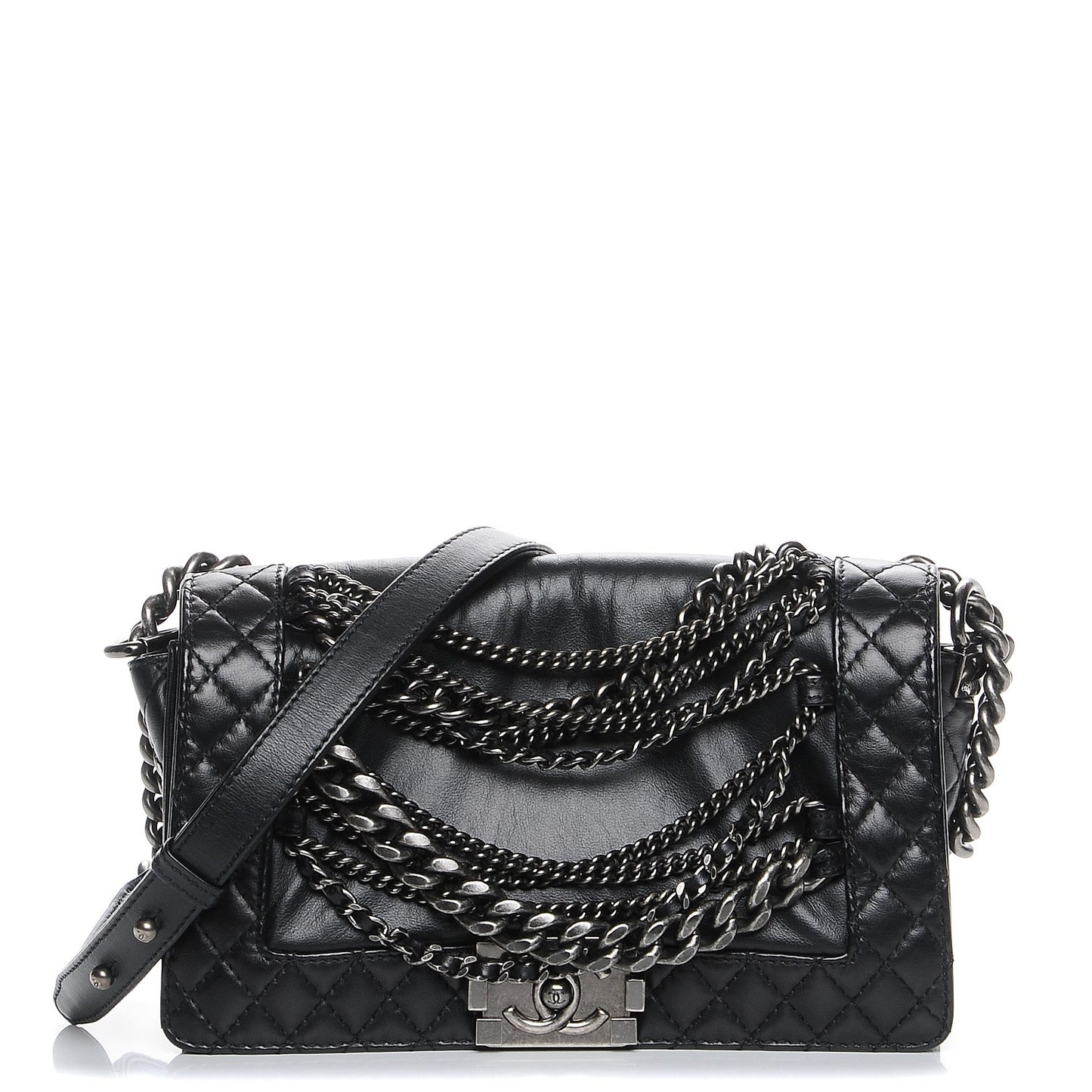 Calfskin Enchained Medium Boy Flap Black