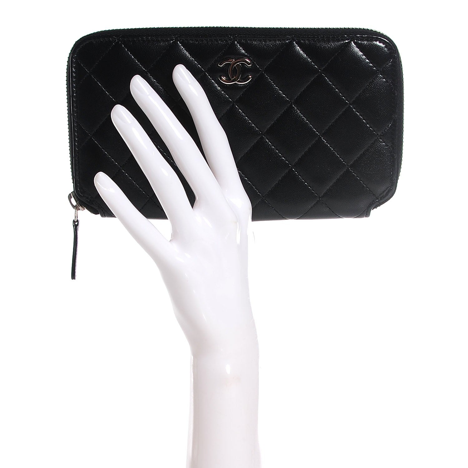 Chanel Lambskin Quilted Large Zip Around Wallet Black 2 of 8