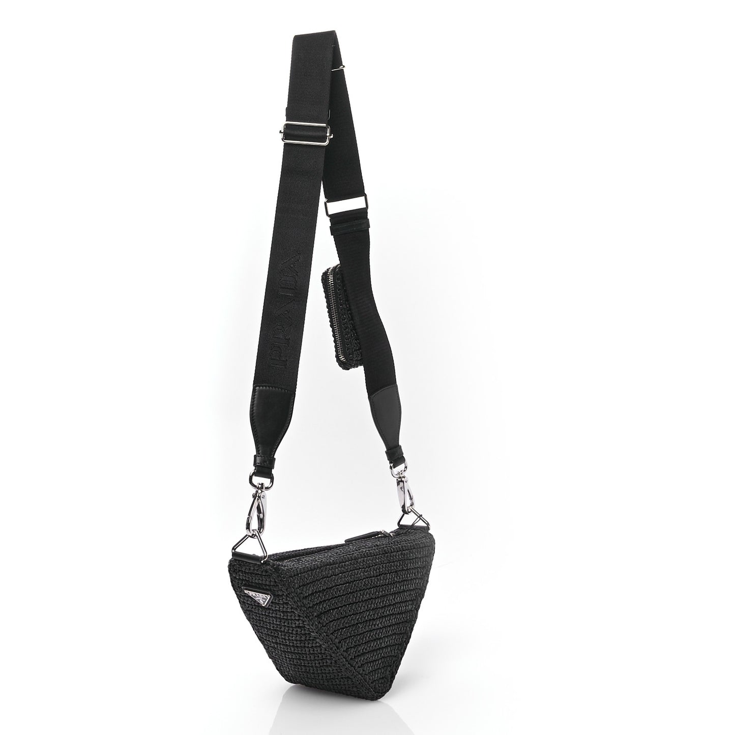 Yarn Raffia Effect Crochet Triangle Shoulder Bag Black
